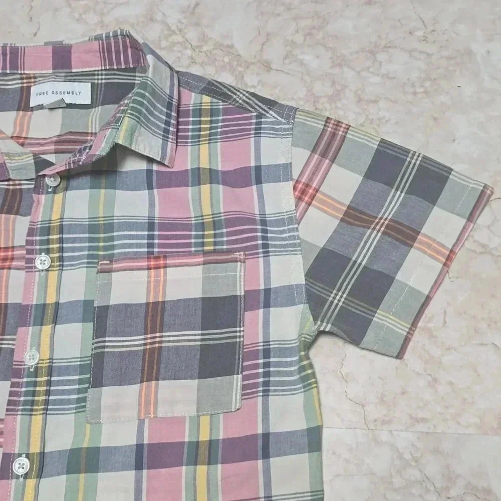 Free Assembly | Boys | Button Up Shirt | Gray & Pink | Size L (10/12)